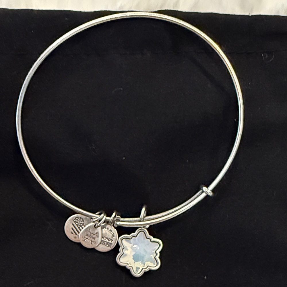 Alex and Ani Silver and Crystal Snowflake Charm Bracelet